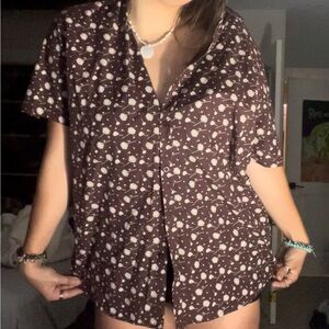 swiss cross vintage oversized floral button down